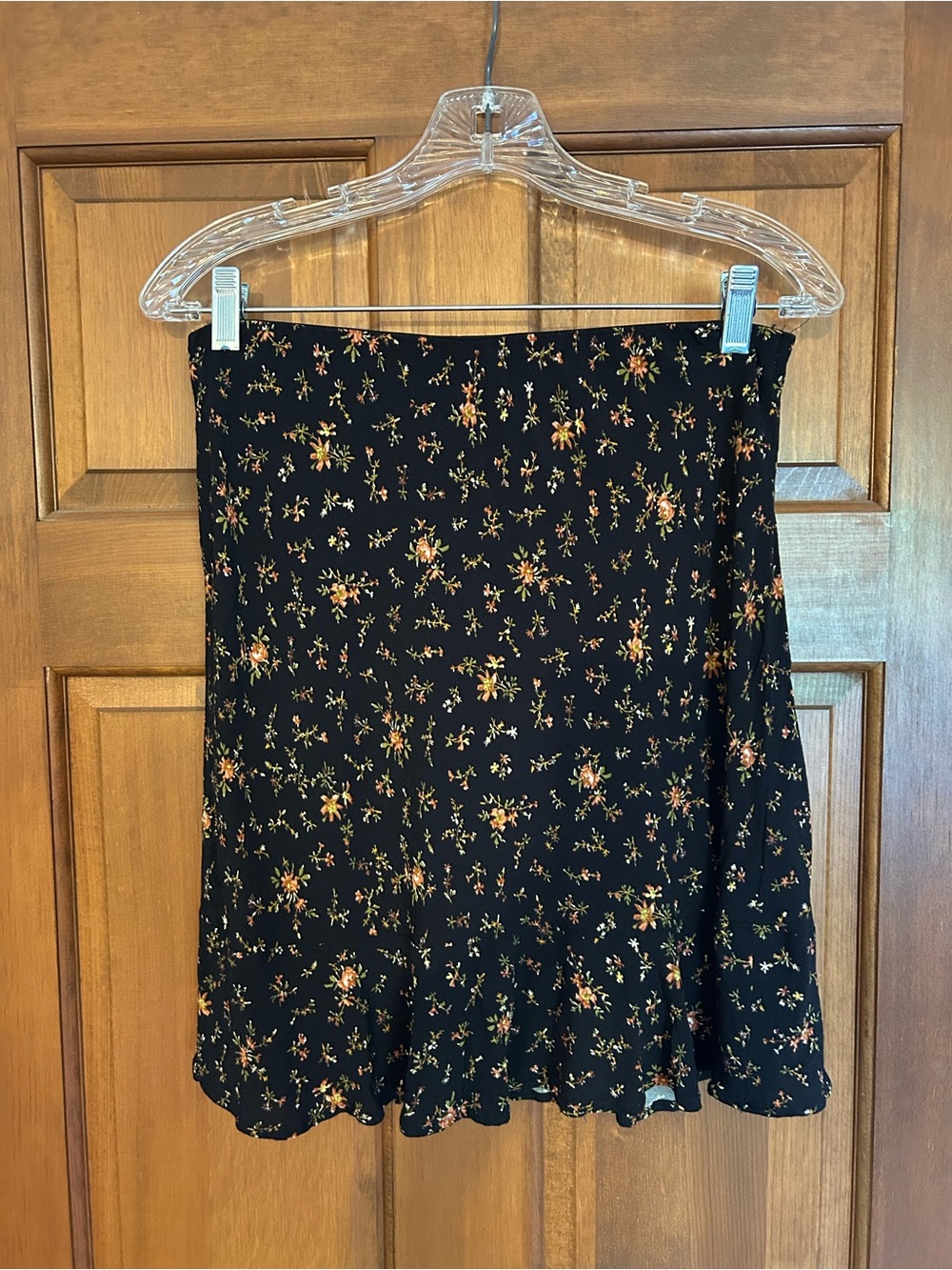 Madewell Black Mini Skirt with Orange and Green Floral Print
